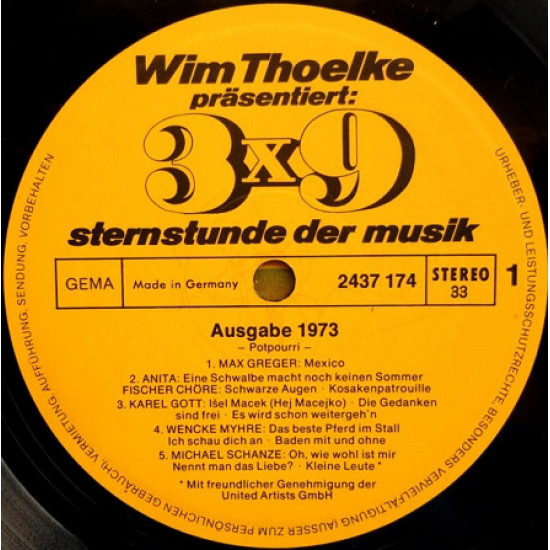 LP Wim Thoelke Präsentiert: 3x9 - Stars Und Ihre Melodien LP Wim Thoelke Präsentiert: 3x9 - Stars Und Ihre Melodien