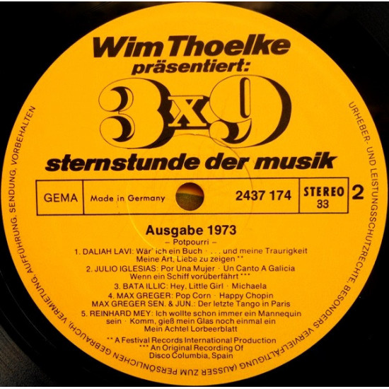 LP Wim Thoelke Präsentiert: 3x9 - Stars Und Ihre Melodien LP Wim Thoelke Präsentiert: 3x9 - Stars Und Ihre Melodien