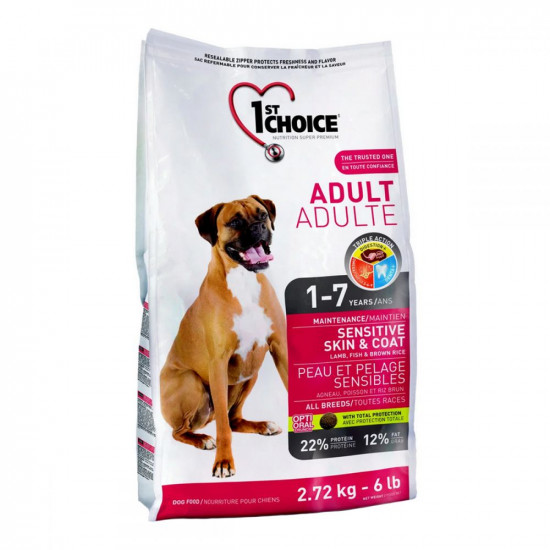 1st Choice Adult Sensitive Skin & Coat All breed Food for adult dogs of all breeds lamb with fish and brown rice 1st Choice Adult Sensitive Skin & Coat All breed Food for adult dogs of all breeds lamb with fish and brown rice