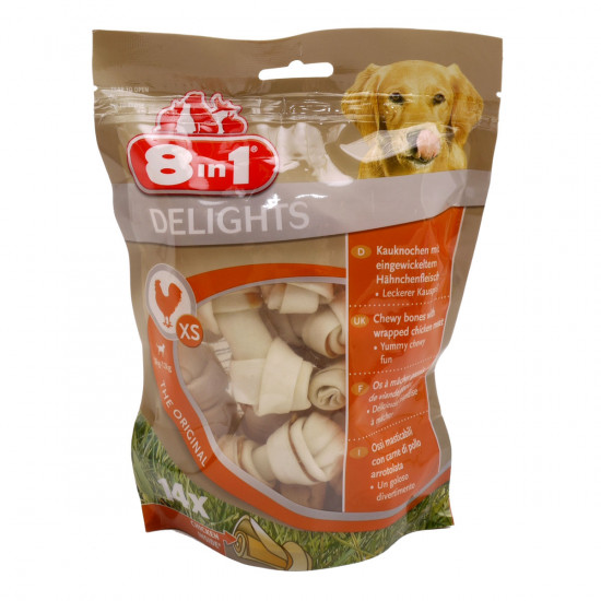 8in1 Delights Original XS Bone for cleaning teeth with rawhide and chicken meat (pack of 21) 8in1 Delights Original XS Bone for cleaning teeth with rawhide and chicken meat (pack of 21)