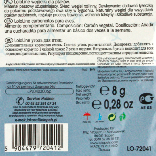 Lolo Pets LoloLine Charcoal Feed supplement for budgies Lolo Pets LoloLine Charcoal Feed supplement for budgies